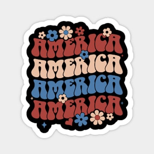 american groovy 4th july America retro patriotic USA Magnet