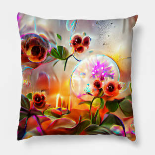 Beautiful Flowers inside Water Bubbles	Art Pillow