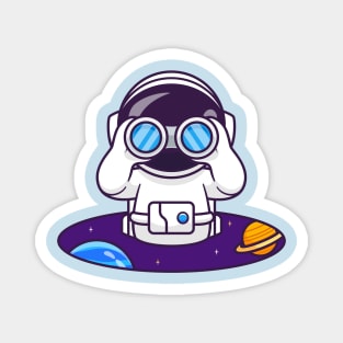 Cute Astronaut Spying With Binoculars In Space Cartoon Magnet