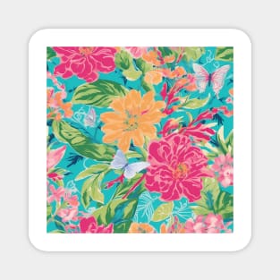 Preppy flowers and butterflies on turquoise Magnet