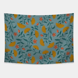 Summer Florals Marigold Pattern - Yellow and Mint Tapestry
