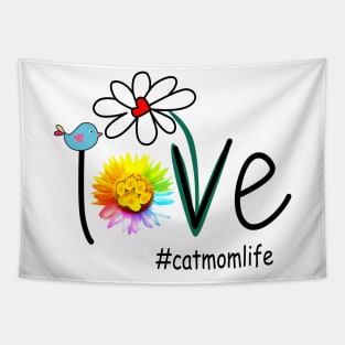 Love Bird Flowers Cat Mom Life Tapestry