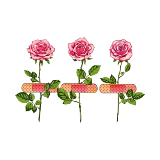 Pink roses with bandage plasters T-Shirt