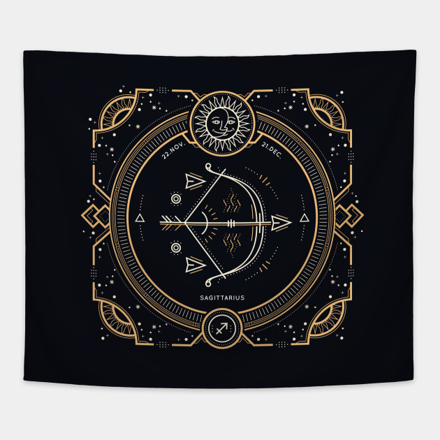 Sagittarius Zodiac Gold White with Black Background