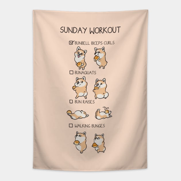 Sunday Workout with Corgi Tapestry by huebucket