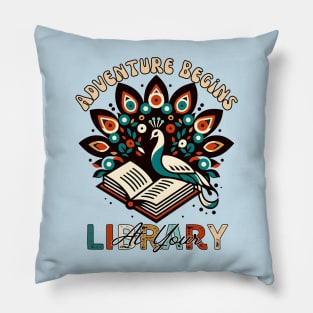 Adventure Begins At Your Library Summer Reading 2024 Peacock Read a Book Pillow