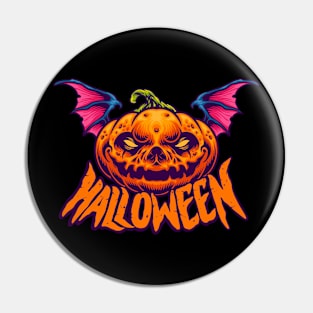 scary halloween pumpkin with bat wings Pin