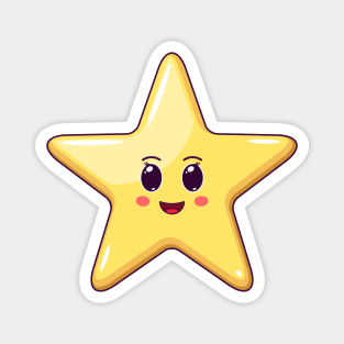 Cartoon Kawaii Golden Star with Cheerful Face Magnet