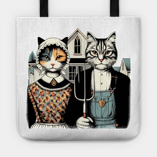 Retro American Gothic Cat Mom Cat Dad Gifts Funny Cat Tote