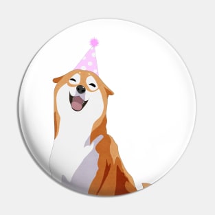 Happy Shiba Inu - Pink party hat Pin