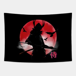 Retro Samurai Red Moon - Cool Design Tapestry