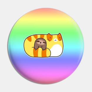 Orange Tabby and Sloth Gradient Pastel Rainbow Pin