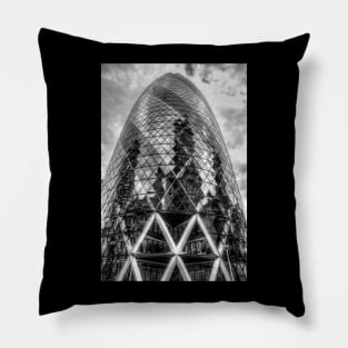 London Gherkin, 30 St Mary Axe, Black And White Pillow