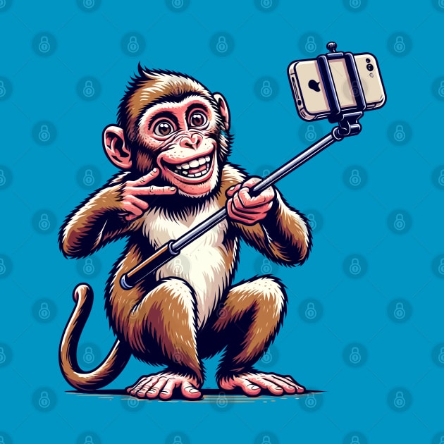 Monkey taking  selfie with a selfie stick by Art_Boys