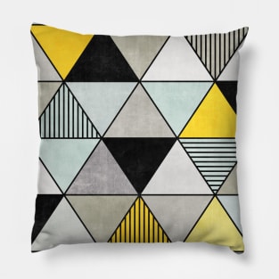 Colorful Concrete Triangles 2 - Yellow, Blue, Grey Pillow