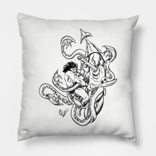 Versus the Kraken! (Black) Pillow