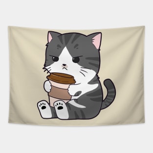 Tabby Cat Drinking Coffee Tapestry