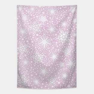 Sparkle Snowflake Pattern Design in Pastel Pink Background Tapestry