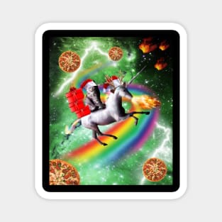 Christmas Cat Santa Riding Unicorn, Space Pizza Funny Magnet