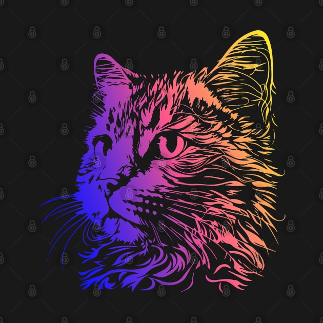 Cute face cat with colorful design for cats lovers by HB WOLF Arts