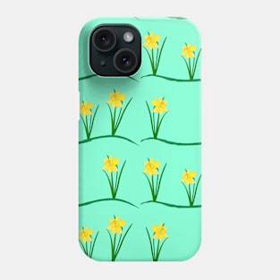 Daffodils in Aquamarine Color Background Phone Case