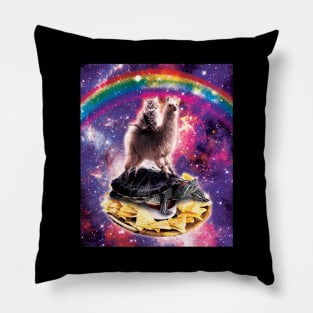 Space Cat Llama Turtle Riding Nachos Pillow