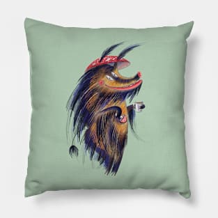 Funny boar with coffee in a fly agaric hat. Pig Pillow