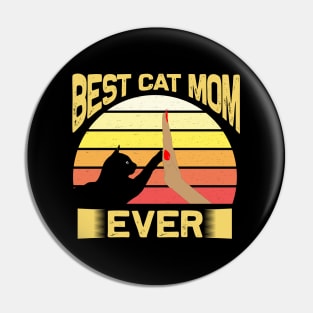 Best Cat Mom Ever Vintage Retro Sunset Pin