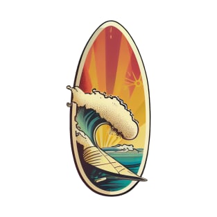 Surfboard with a Retro Vintage Wave Design T-Shirt