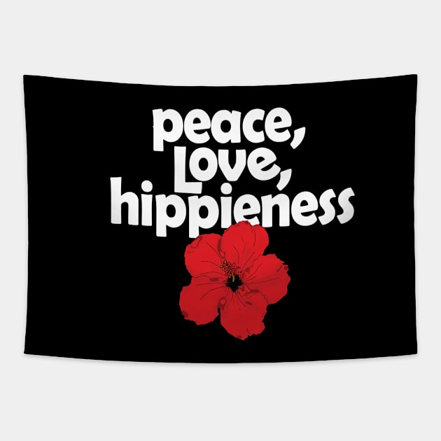 Peace  Love Hippeness Red Hibiscus Tapestry by TheHippiest