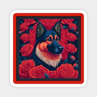 Dogs, shepherd dog and flowers, dog, style vector (Black  version #2 shepherd dog) Magnet