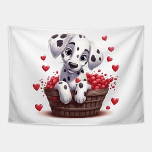 Cartoon Dalmatian Dog in Hearts Basket Tapestry