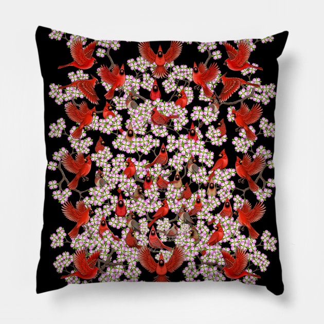 Red Cardinal dogwood flower North Carolina Virginia Pillow by Artardishop