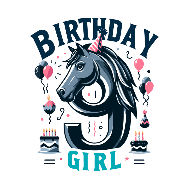 horse Lover 9th Birthday Nine Girl B-day 9 year old by eighthinkstudio