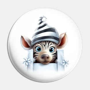 Christmas Peeking Baby Zebra Pin