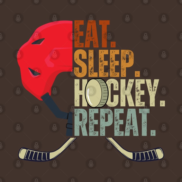 Eat Sleep Hockey Repeat Kids Adult Ice Hockey Retro Vintage by Just Me Store