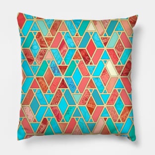 Melon and Aqua Geometric Tile Pattern Pillow