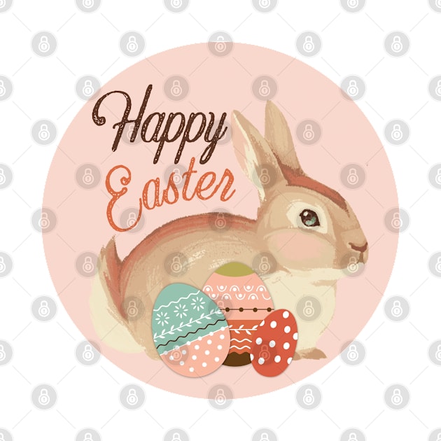 soft pink easter bunny with easter eggs in a vintage design. by Fiasco Designs