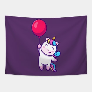 Cute unicorn floating with balloon Tapestry