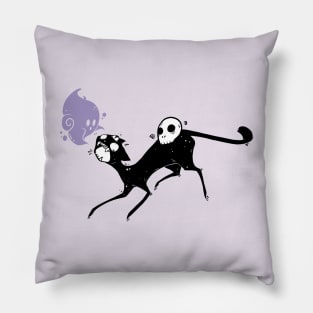 Creepy Cute Black Cat Monster With Ghost And Skull Art Pillow