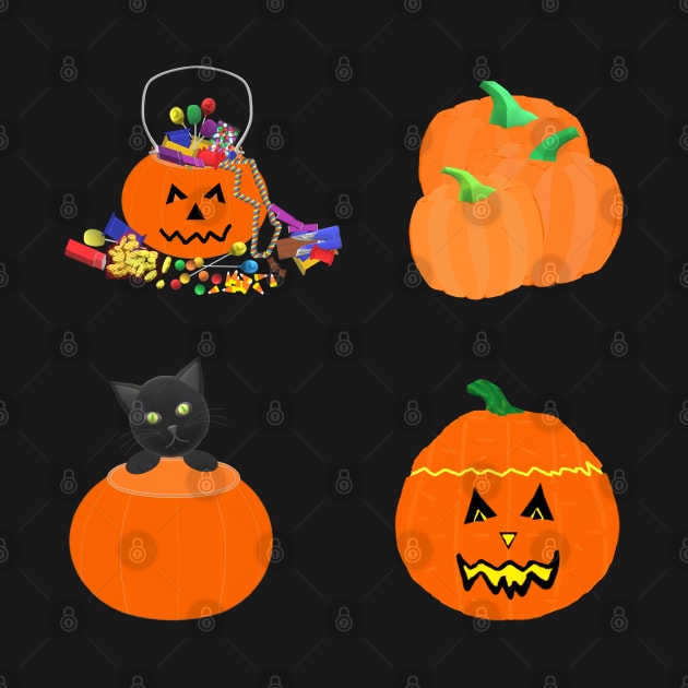 Halloween Pumpkins, Candy and Black Cat (Black Background) by Art By LM Designs 