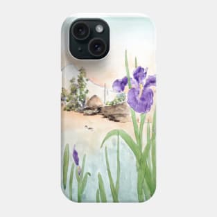 purple iris and Mount Fuji Phone Case