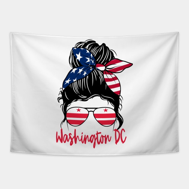 Washington DC girl Messy bun , American Girl , Washington DC Flag Tapestry by JayD World