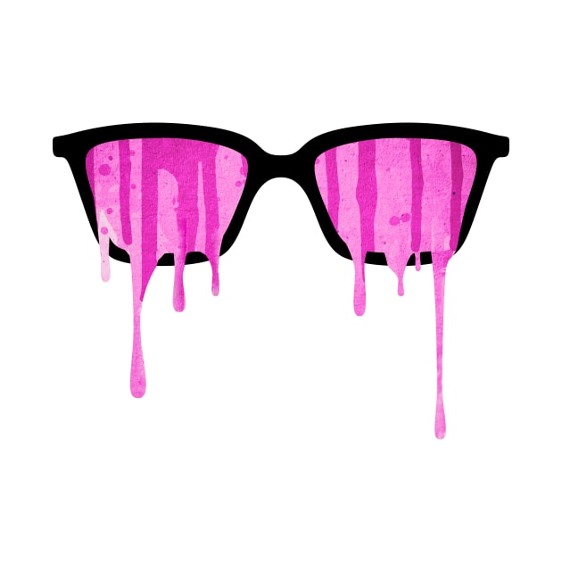 Pink Watercolor Nerd Glasses with Melting Ink Drops / Trippy Splatter by badbugs