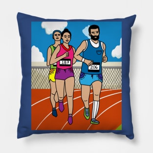 Jogging Marathon Runners And Train Pillow