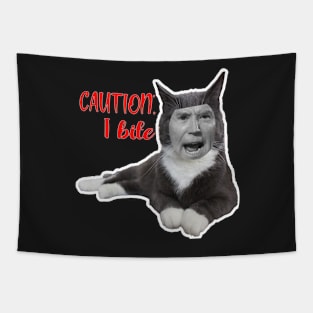 CAT STICKERS OF ANGRY CAT WHO BITES GRAY CAT FUNNY BIDEN MEME QUOTE Tapestry