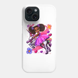 Curly hair Princess on a unicorn pony 7 - black girl with curly afro hair on a horse. Black princess Phone Case