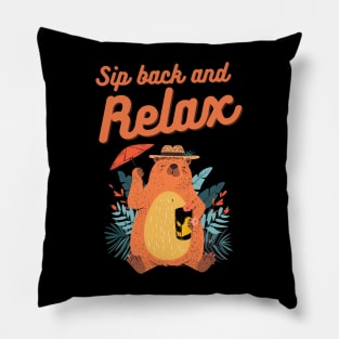 Sip Back and Relax: Capybara's Tropical Retreat Pillow