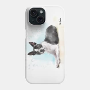 Watercolor Sketch of a Black and White Boston Terrier Lying Down Phone Case