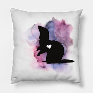 Watercolor Ferret with Hearts Pillow